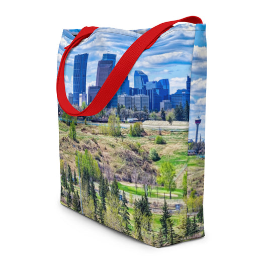 All-Over Print Large Tote Bag - Downtown Calgary Vista Heights Hill HDR