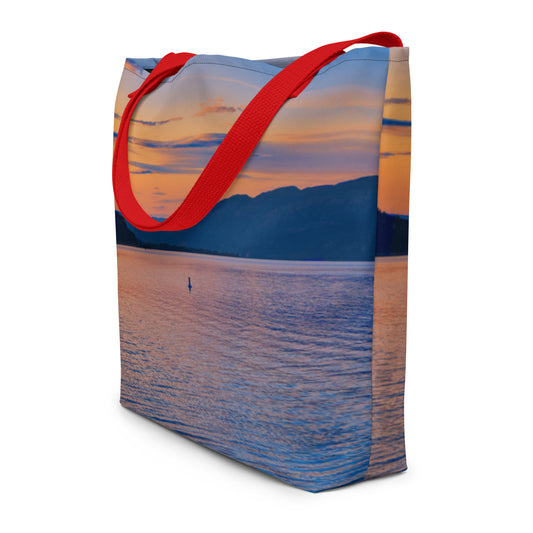All-Over Print Large Tote Bag - Penticton Okanagan Lake Sunset