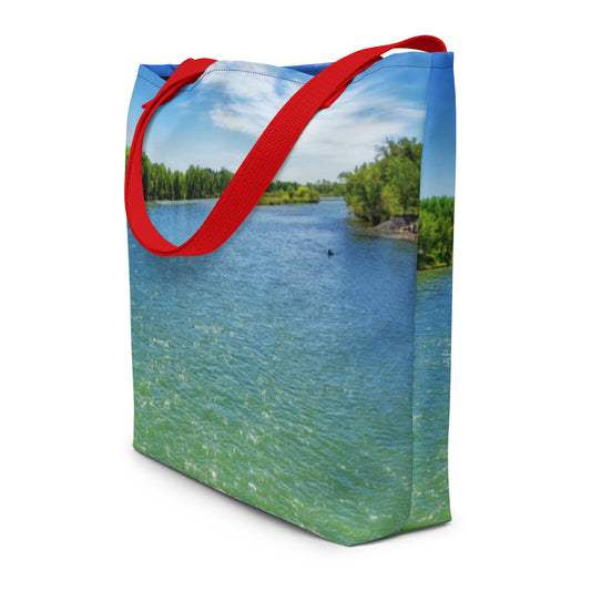 All-Over Print Large Tote Bag - Bow River Eric Harvie Bridge Spring