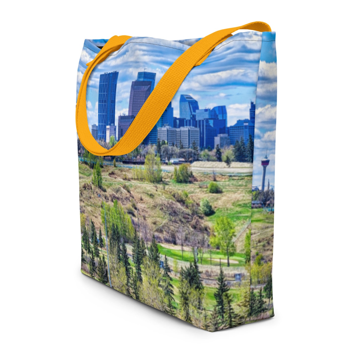 All-Over Print Large Tote Bag - Downtown Calgary Vista Heights Hill HDR