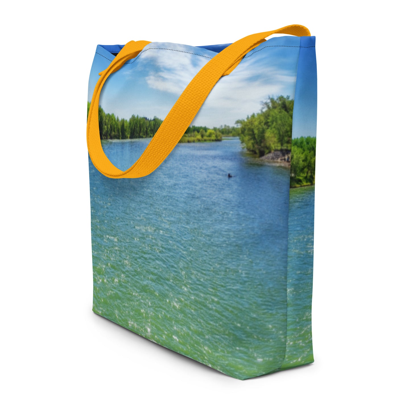 All-Over Print Large Tote Bag - Bow River Eric Harvie Bridge Spring