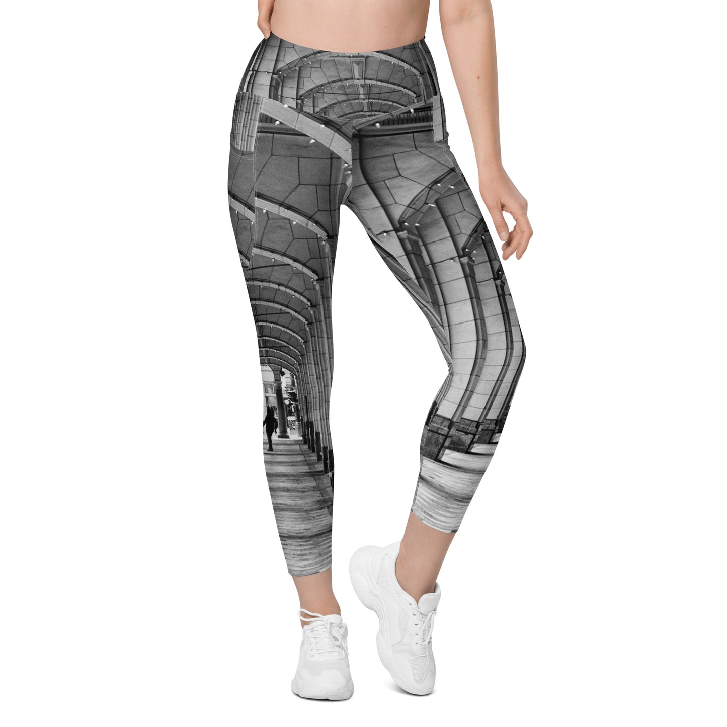 Women's Leggings with Pockets - Downtown Calgary Hudson's Bay Sidewalk Black and White