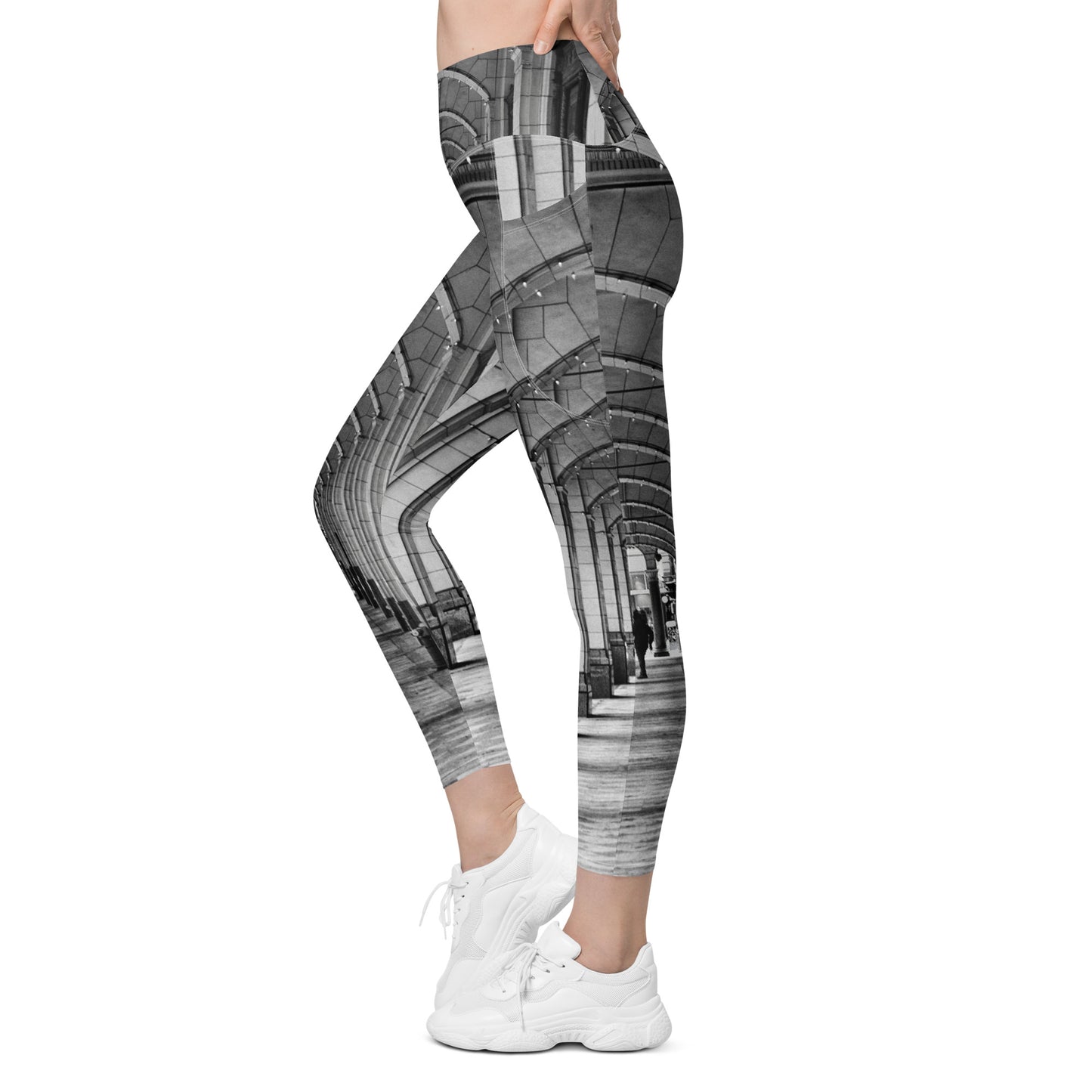 Women's Leggings with Pockets - Downtown Calgary Hudson's Bay Sidewalk Black and White