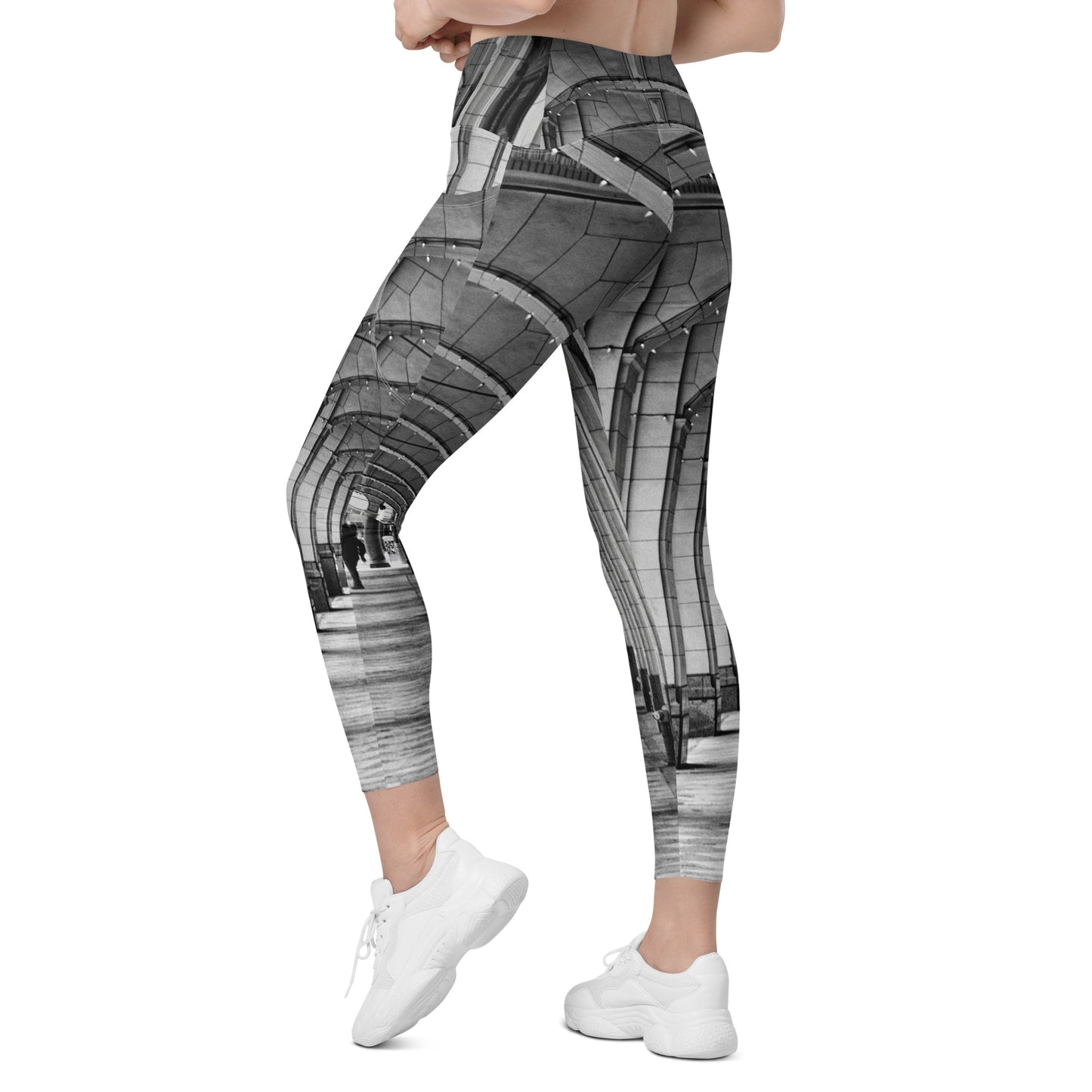 Women's Leggings with Pockets - Downtown Calgary Hudson's Bay Sidewalk Black and White