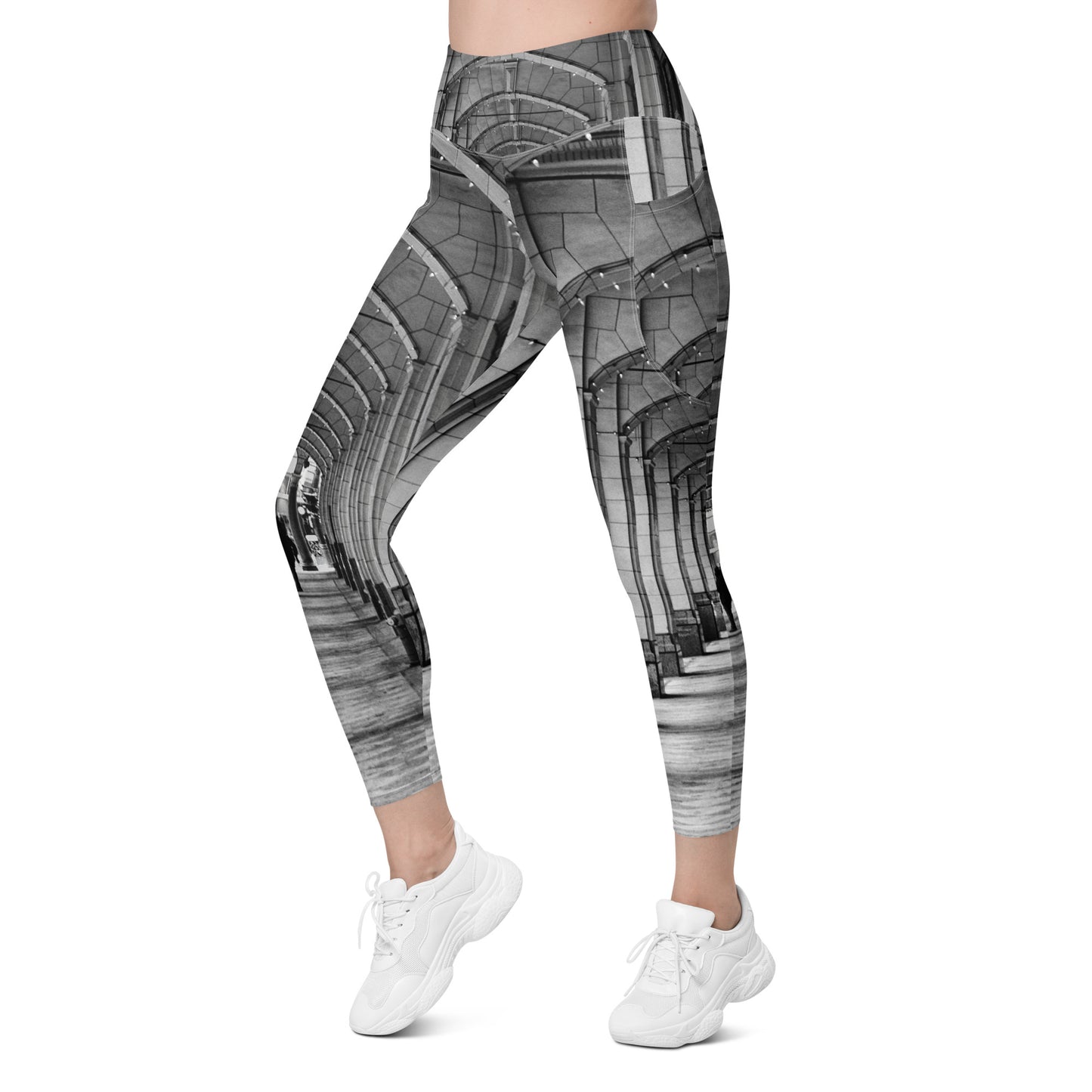 Women's Leggings with Pockets - Downtown Calgary Hudson's Bay Sidewalk Black and White