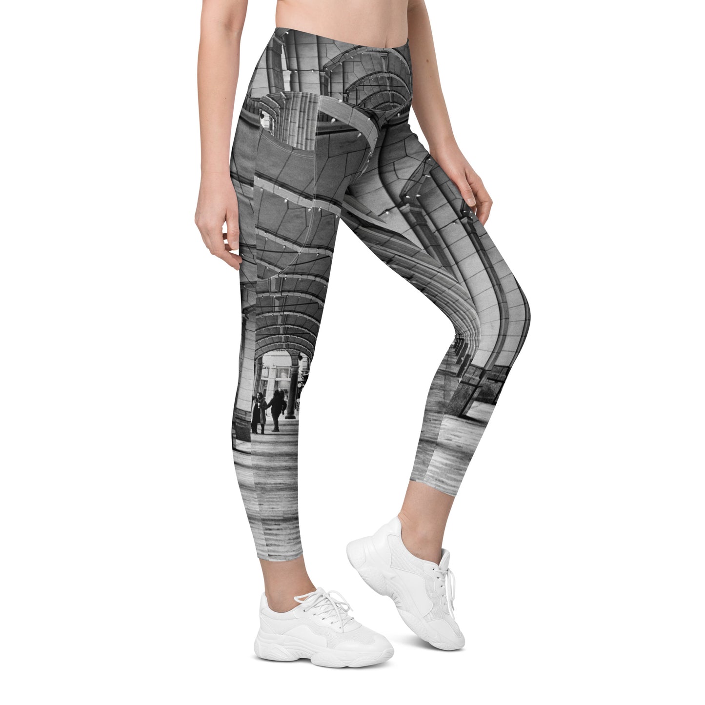 Women's Leggings with Pockets - Downtown Calgary Hudson's Bay Sidewalk Black and White