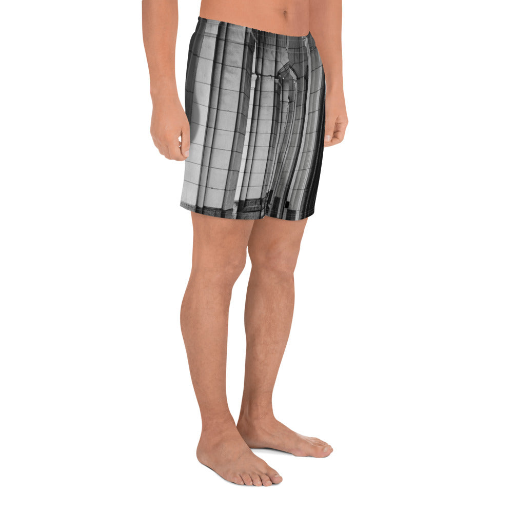 Men's Recycled Athletic Shorts - Downtown Calgary Hudson's Bay Sidewalk Black and White
