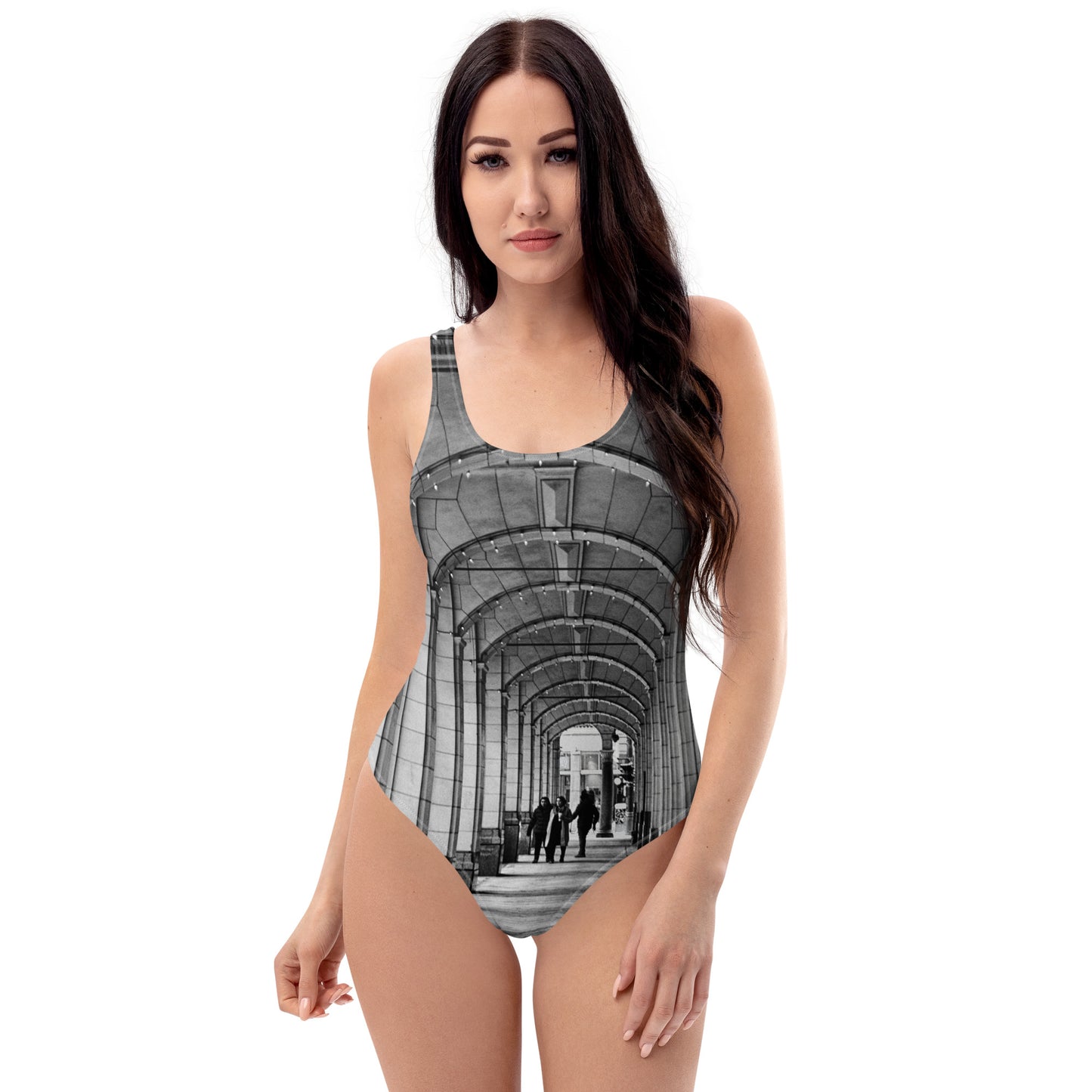 One-Piece Swimsuit - Downtown Calgary Hudson's Bay Sidewalk Black and White