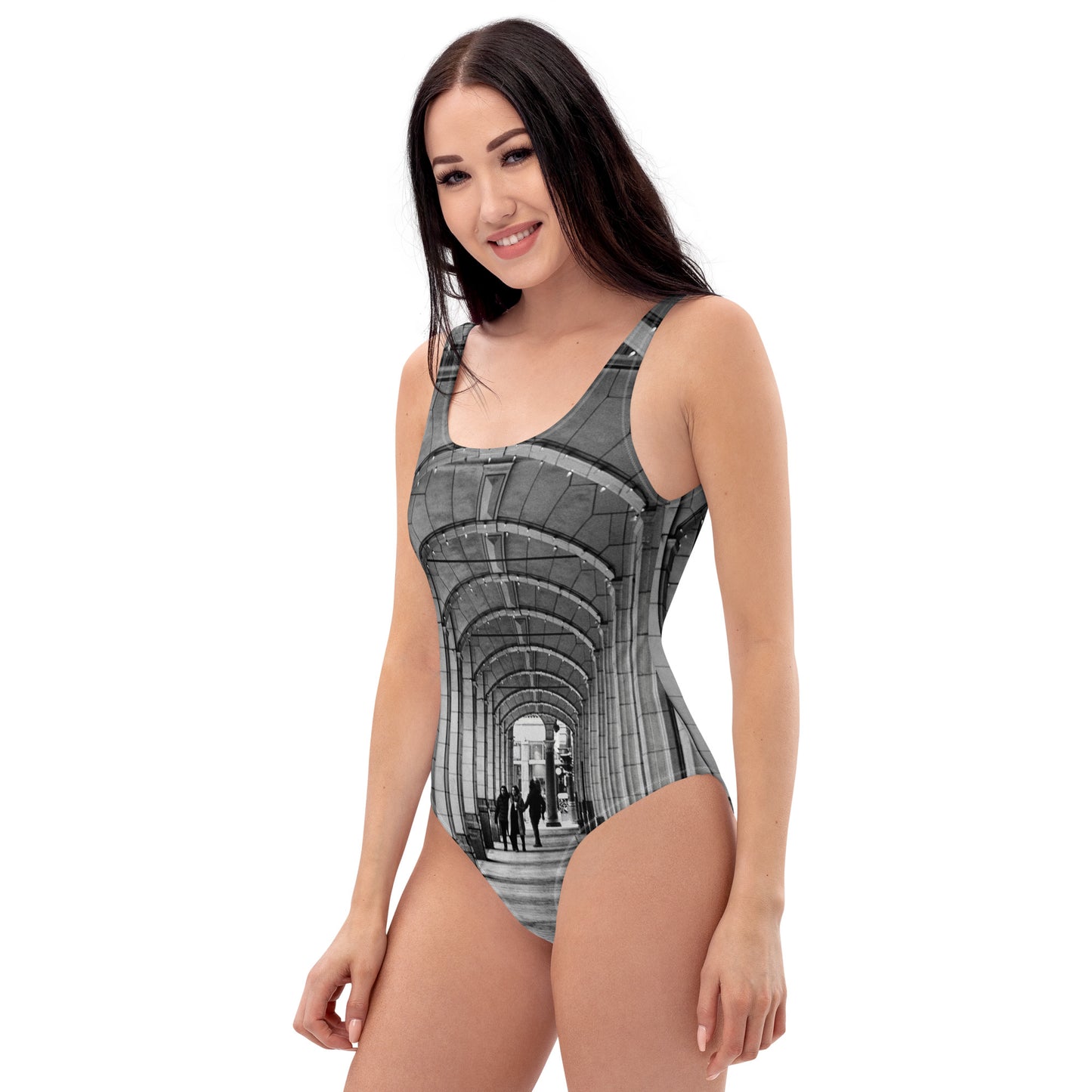 One-Piece Swimsuit - Downtown Calgary Hudson's Bay Sidewalk Black and White