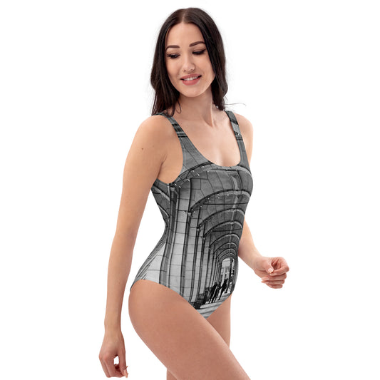 One-Piece Swimsuit - Downtown Calgary Hudson's Bay Sidewalk Black and White