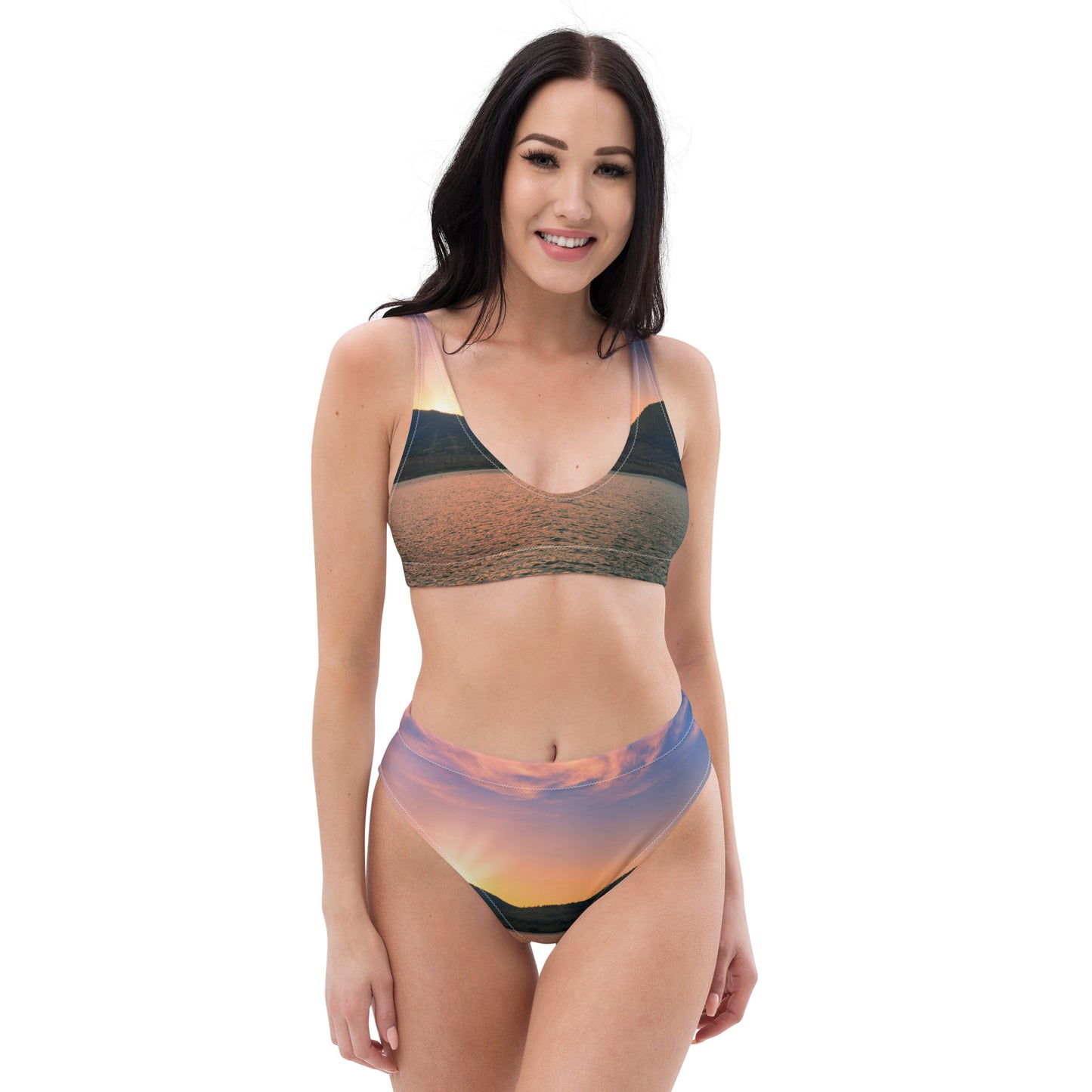 Recycled High-Waisted Bikini - Penticton Okanagan Lake Sunset