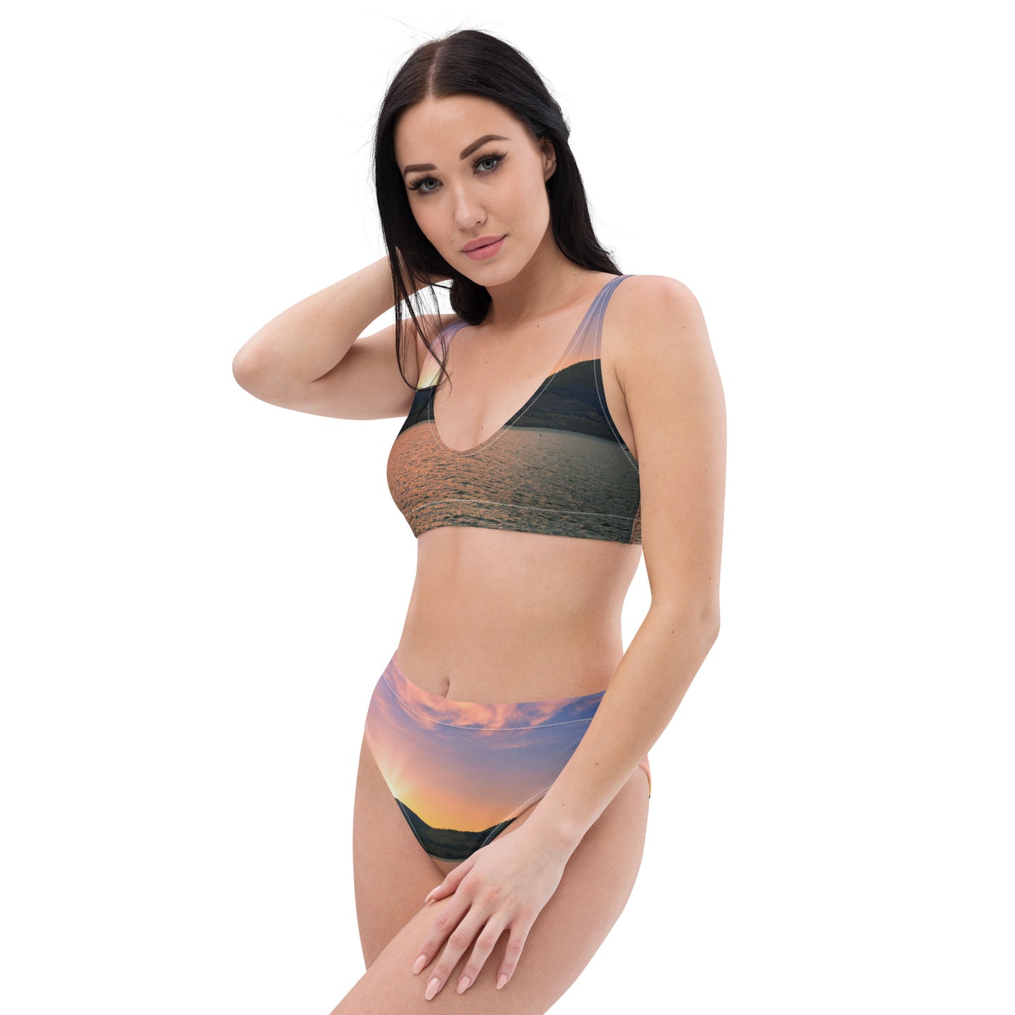 Recycled High-Waisted Bikini - Penticton Okanagan Lake Sunset