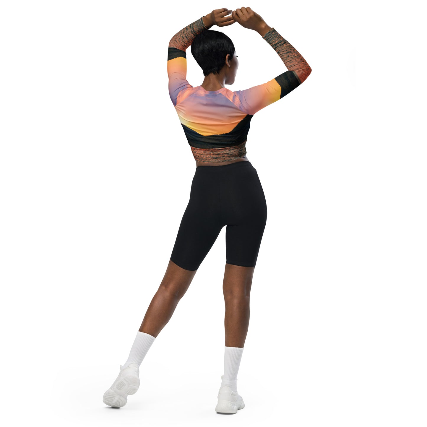 Recycled Long-Sleeve Crop Top - Penticton Okanagan Lake Sunset