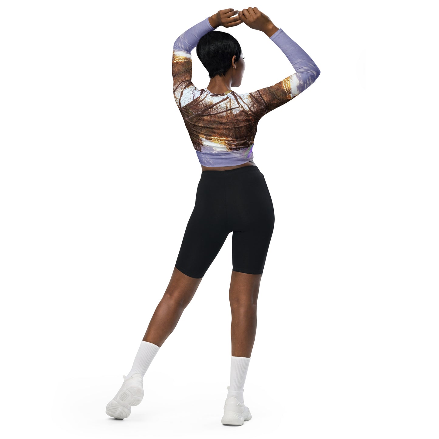 Recycled Long-Sleeve Crop Top - Riverdale Park Winter Forest