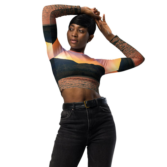 Recycled Long-Sleeve Crop Top - Penticton Okanagan Lake Sunset