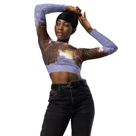 Recycled Long-Sleeve Crop Top - Riverdale Park Winter Forest