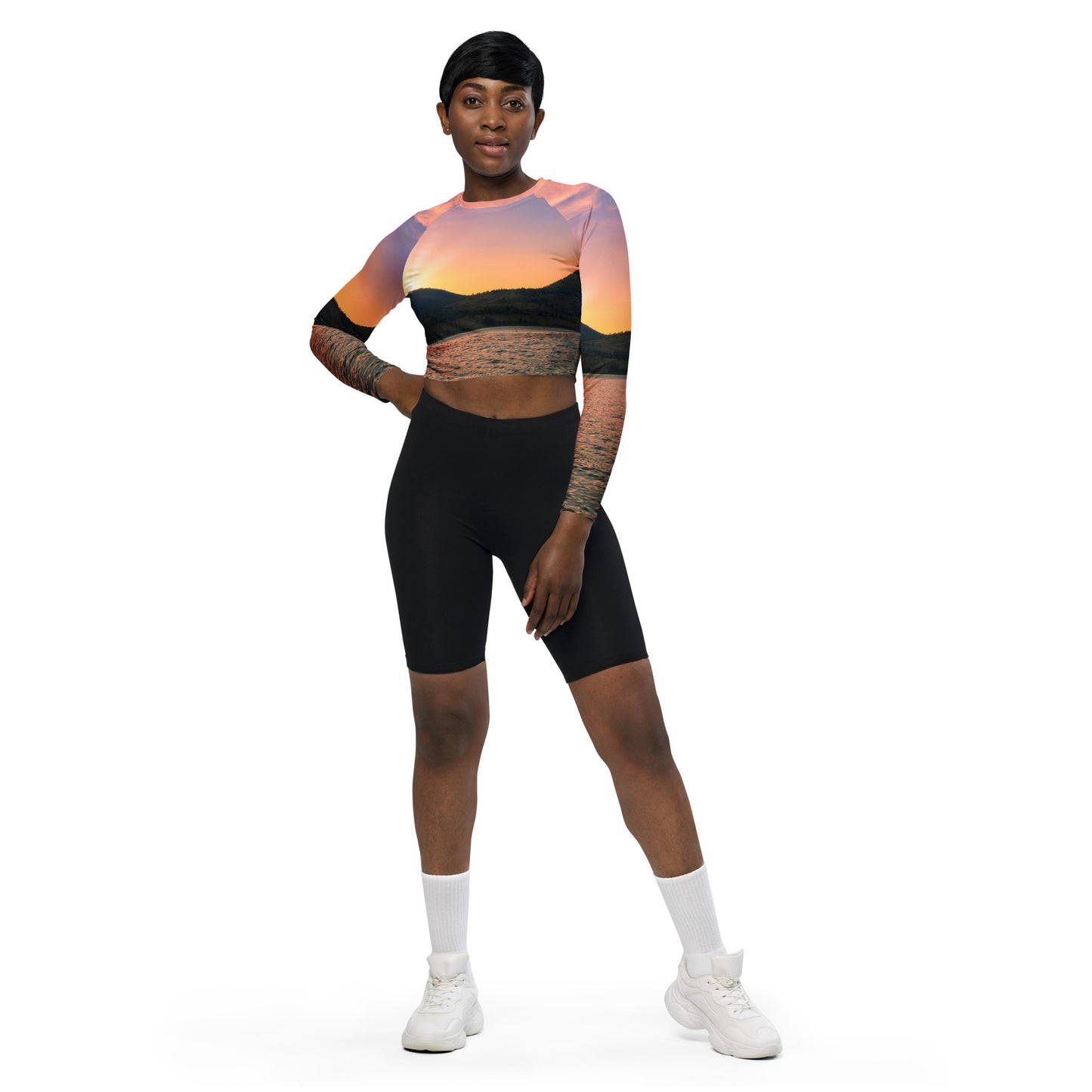 Recycled Long-Sleeve Crop Top - Penticton Okanagan Lake Sunset