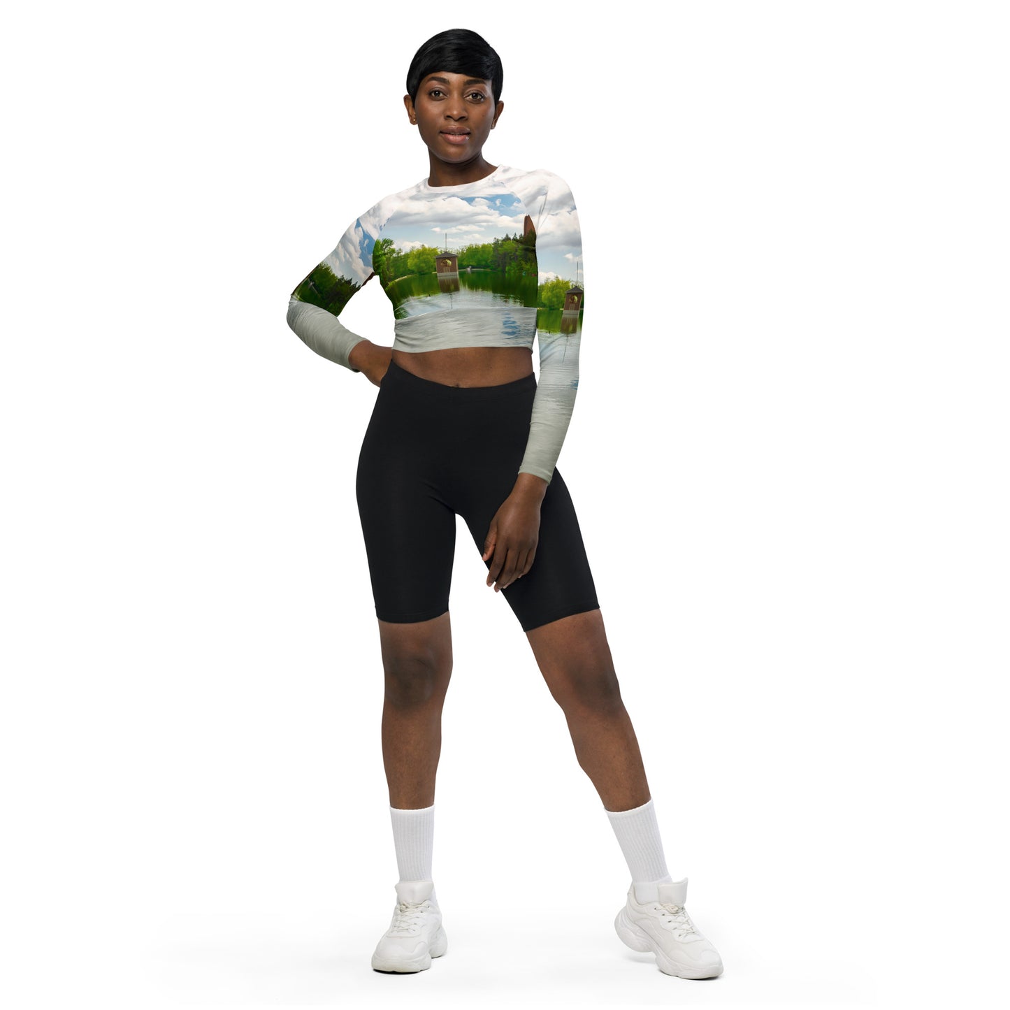 Recycled Long-sleeve Crop Top - Bowness Park Lagoon