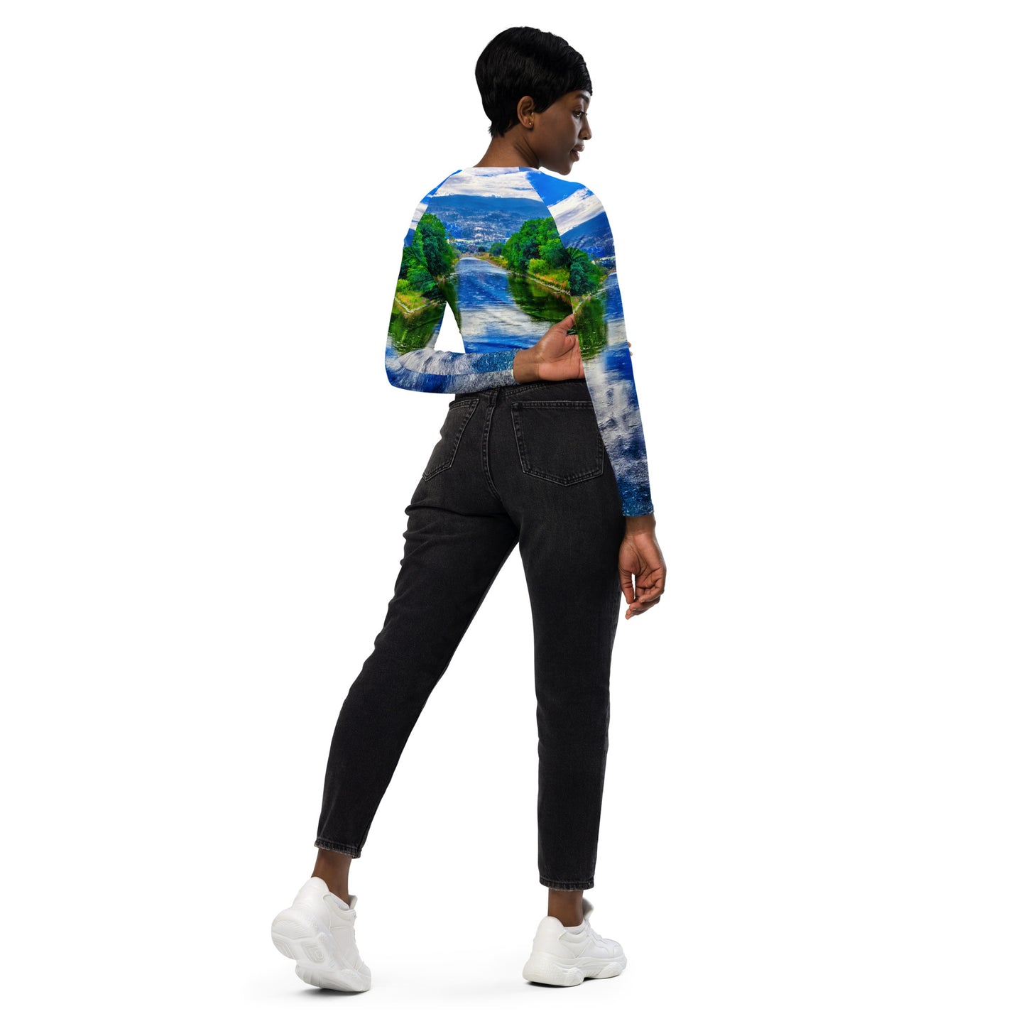 Recycled Long-Sleeve Crop Top - Penticton Okanagan River Channel HDR