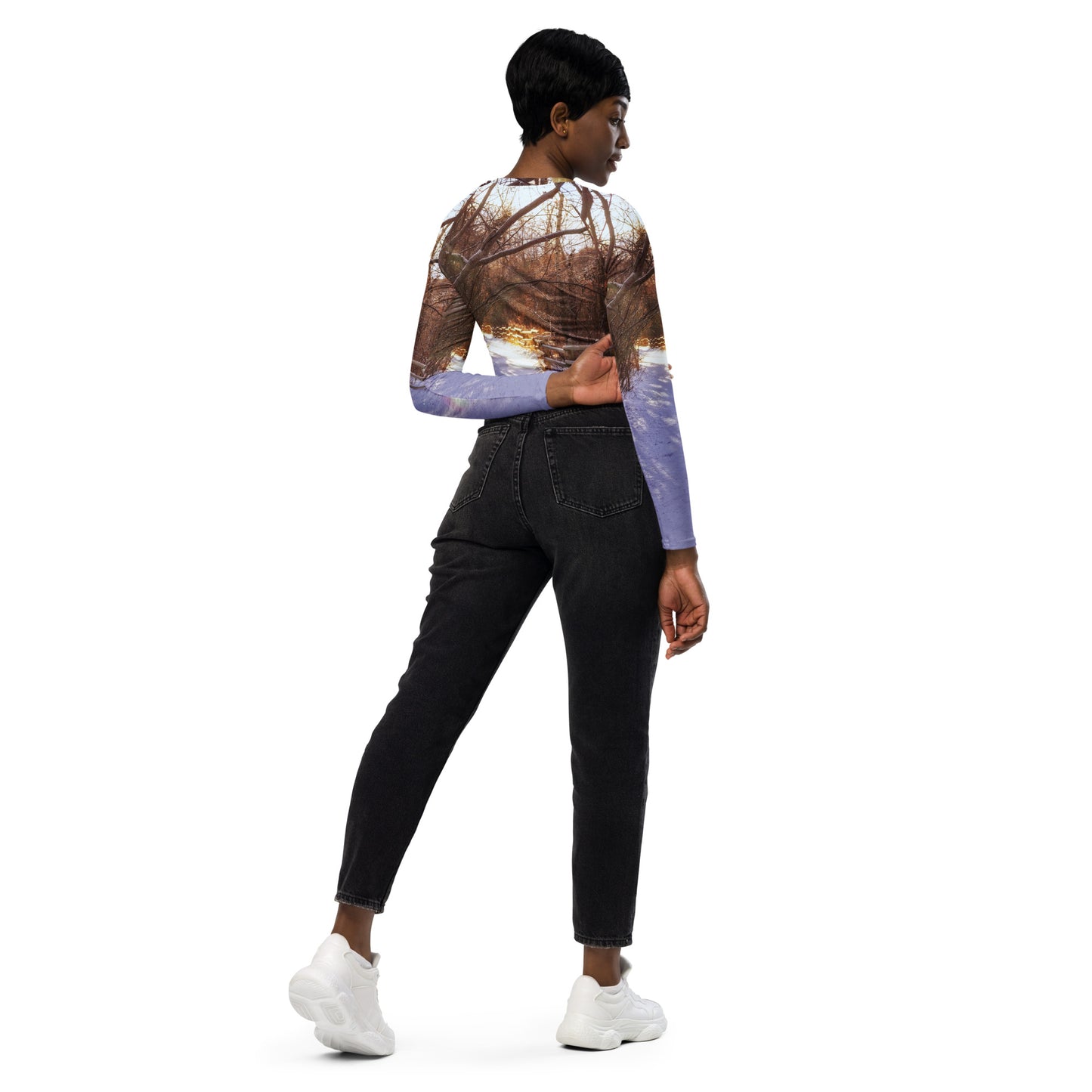 Recycled Long-Sleeve Crop Top - Riverdale Park Winter Forest