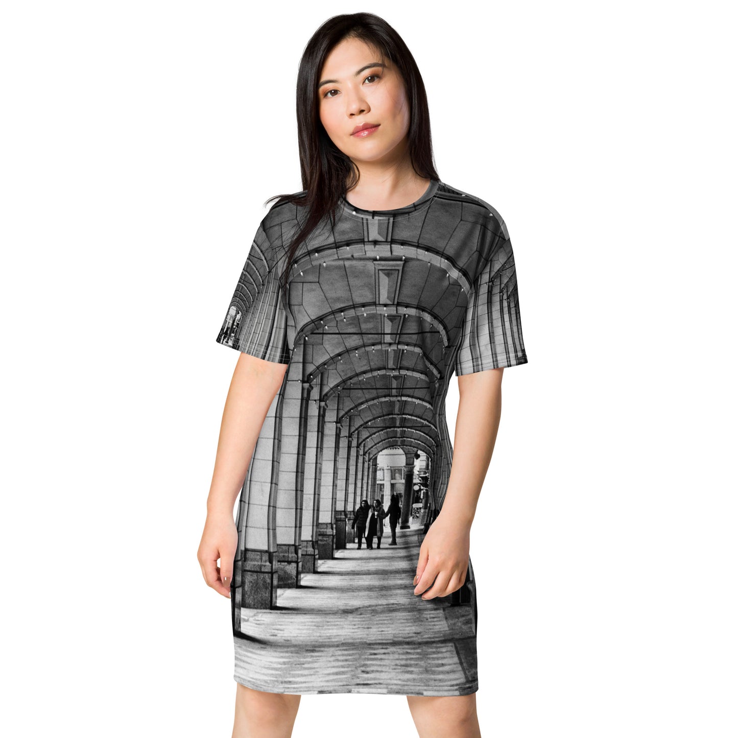 All-Over T-Shirt Dress - Downtown Calgary Hudson's Bay Sidewalk Black and White