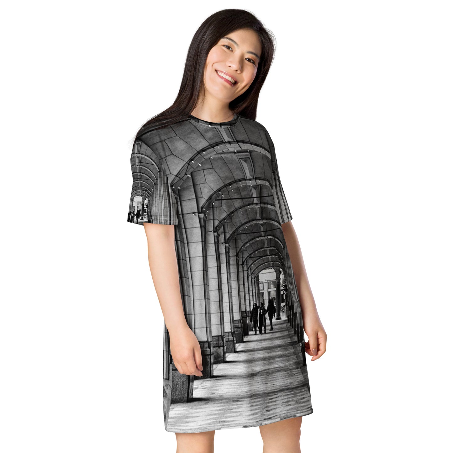 All-Over T-Shirt Dress - Downtown Calgary Hudson's Bay Sidewalk Black and White