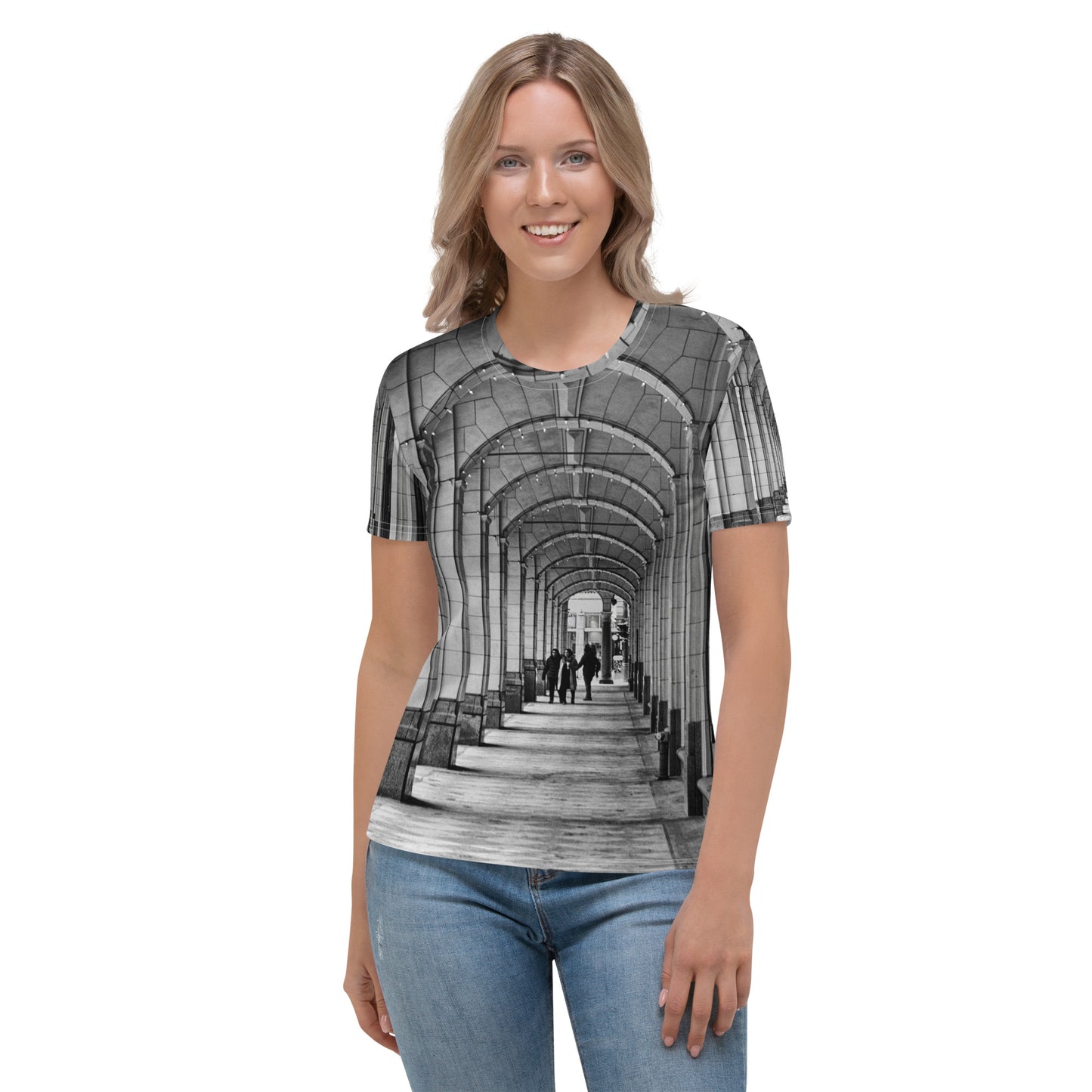 Women's All-Over T-shirt - Downtown Calgary Hudson's Bay Sidewalk Black and White