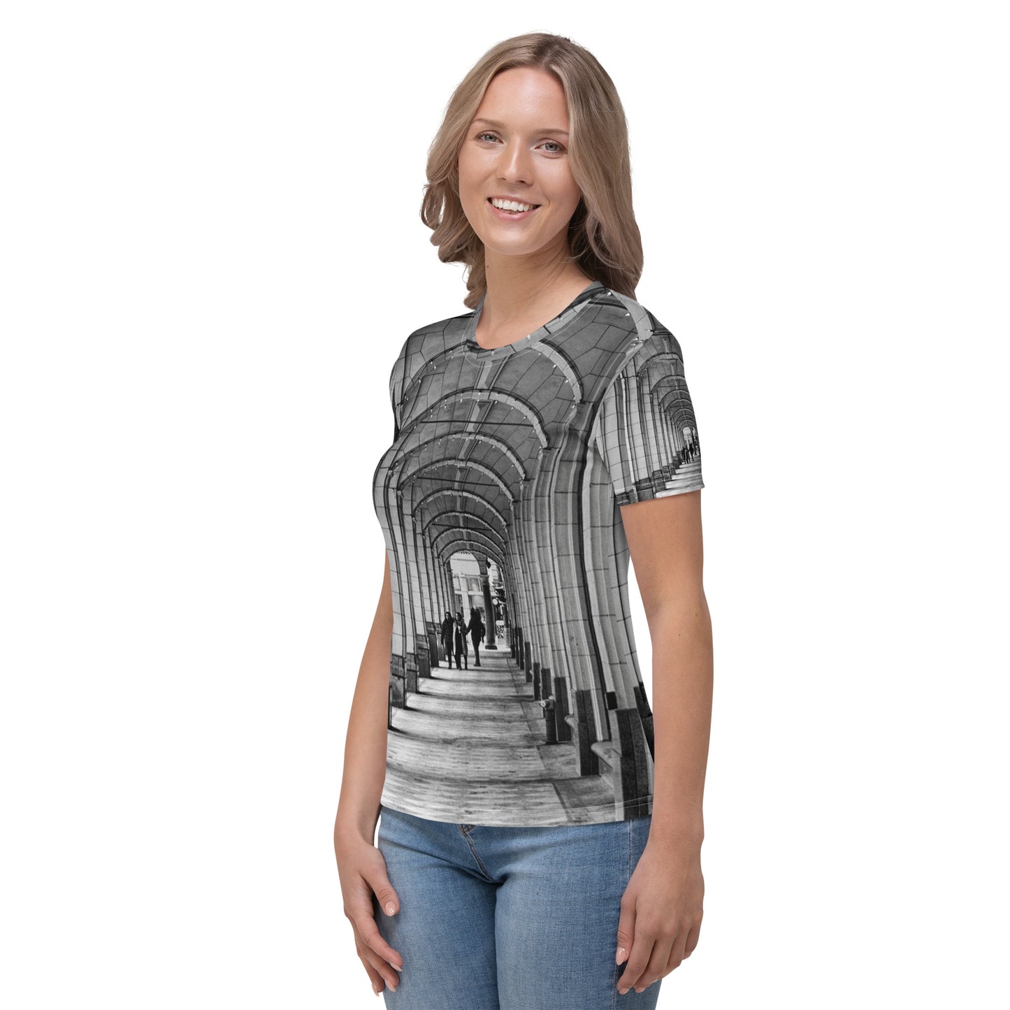 Women's All-Over T-shirt - Downtown Calgary Hudson's Bay Sidewalk Black and White