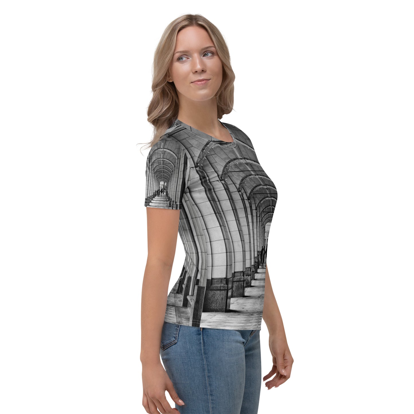 Women's All-Over T-shirt - Downtown Calgary Hudson's Bay Sidewalk Black and White
