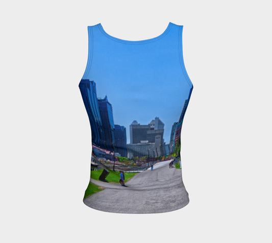 Women's All Over Fitted Long Tank Top - Downtown Calgary Prince's Island Park HDR
