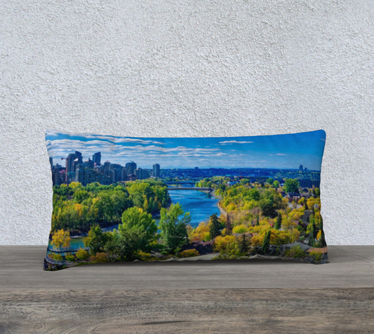 24x12 Pillow Case - Bow River Peace Bridge McHugh Bluff Fall HDR