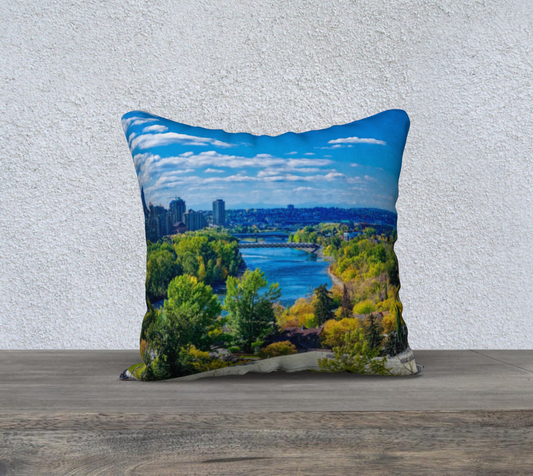 18x18 Pllow Case - Bow River Peace Bridge McHugh Bluff Fall HDR