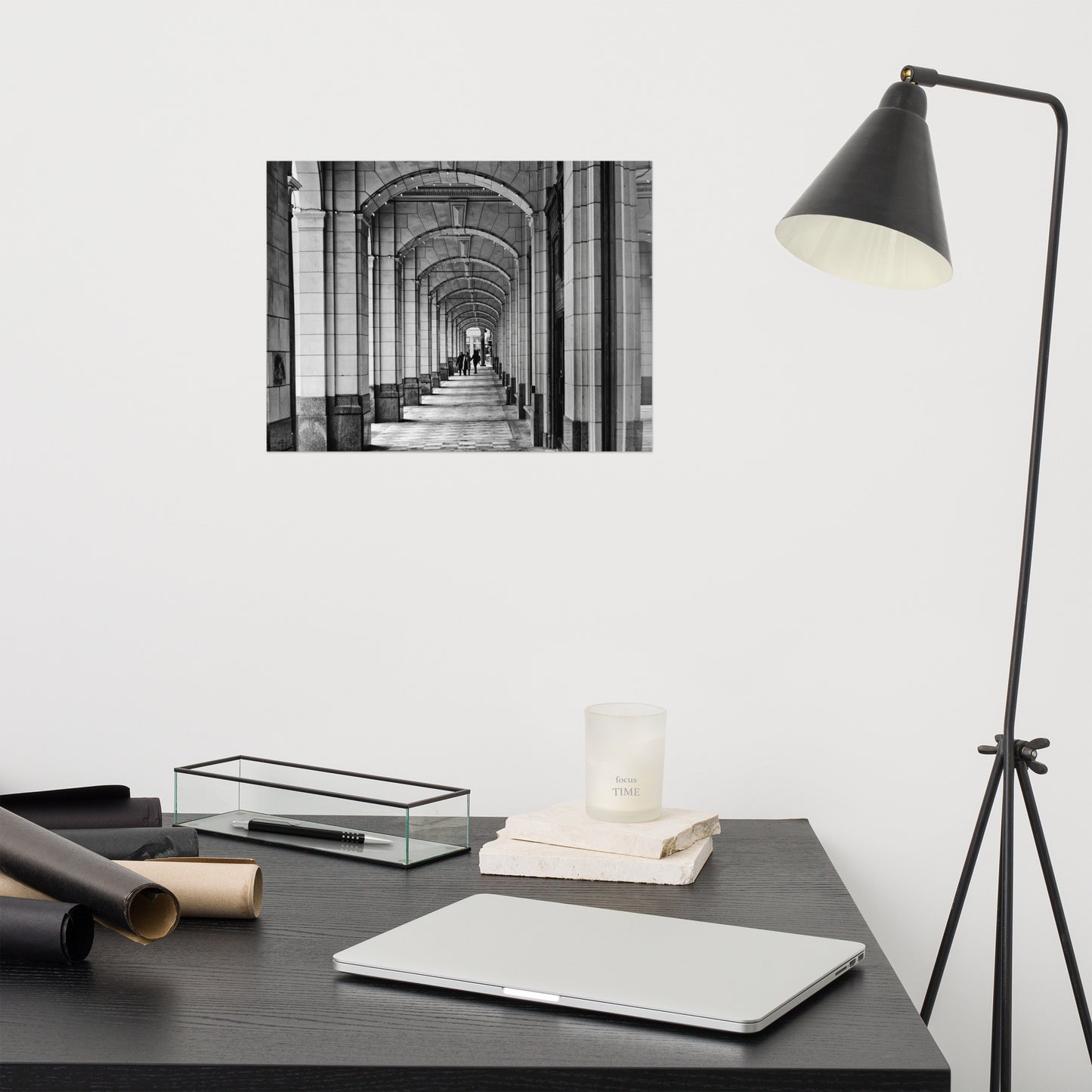 Matte Poster Print - Downtown Calgary Hudson's Bay Sidewalk Black and White