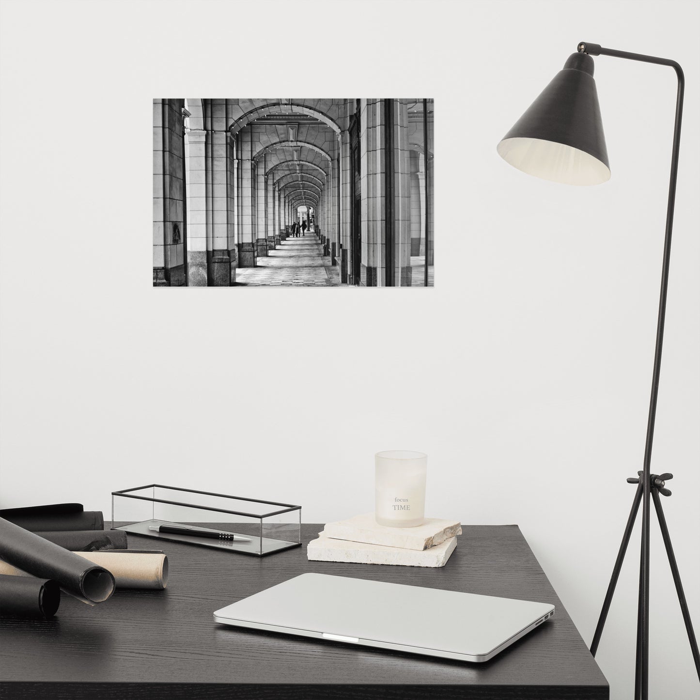 Matte Poster Print - Downtown Calgary Hudson's Bay Sidewalk Black and White