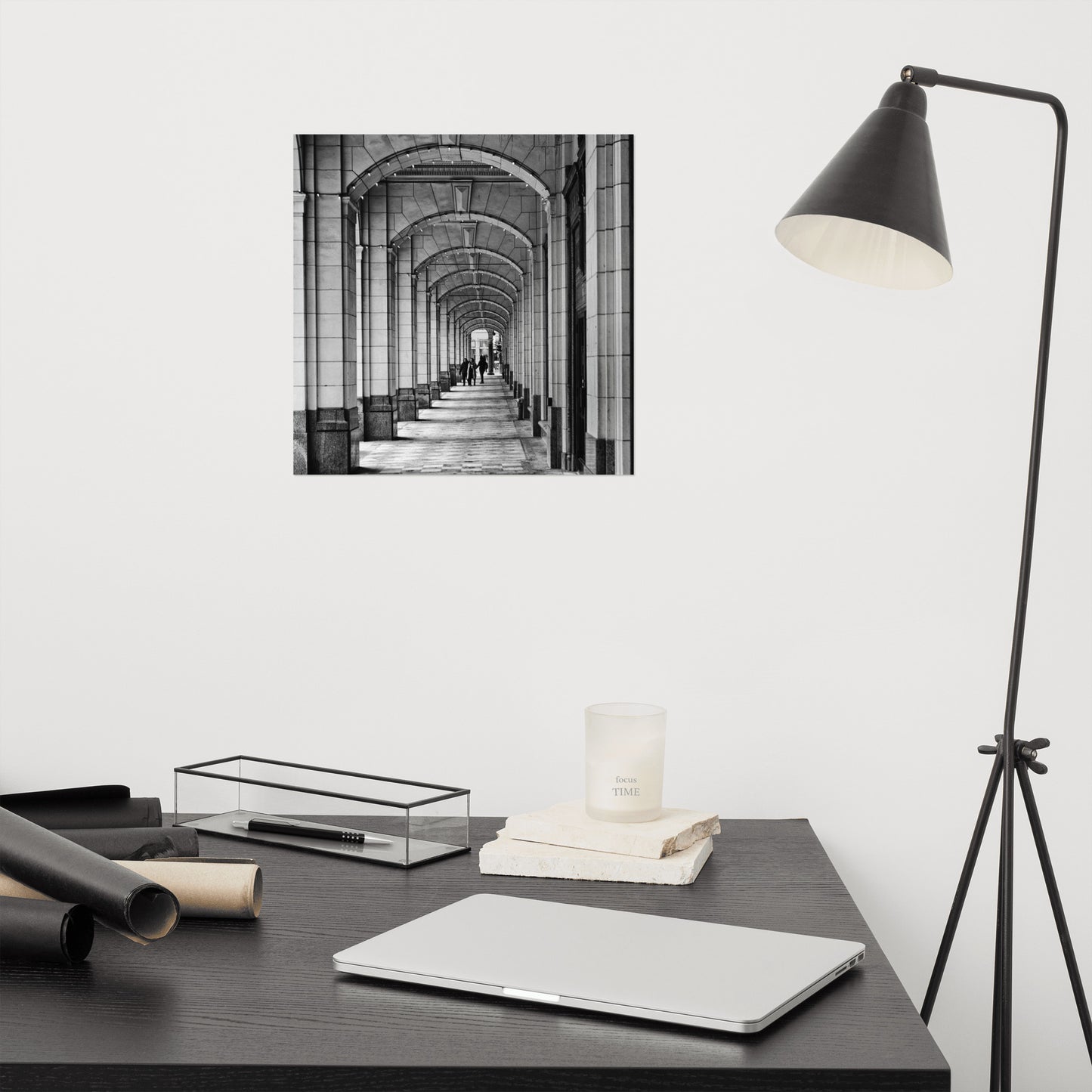 Matte Poster Print - Downtown Calgary Hudson's Bay Sidewalk Black and White
