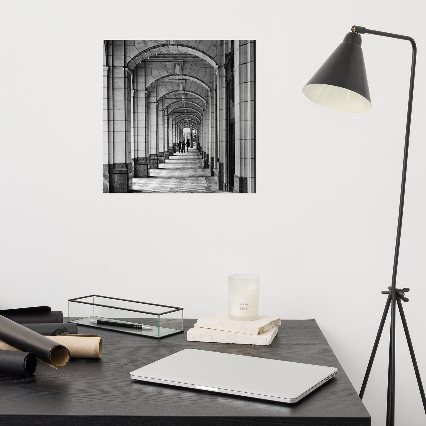 Matte Poster Print - Downtown Calgary Hudson's Bay Sidewalk Black and White