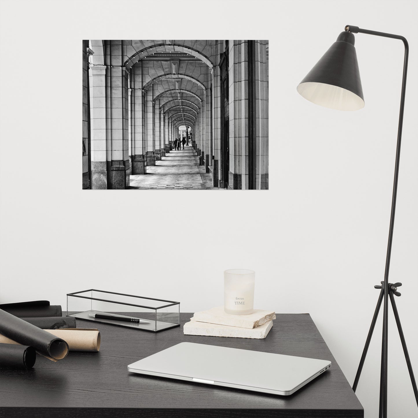 Matte Poster Print - Downtown Calgary Hudson's Bay Sidewalk Black and White