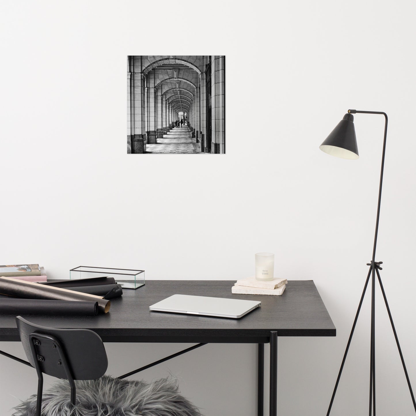 Matte Poster Print - Downtown Calgary Hudson's Bay Sidewalk Black and White