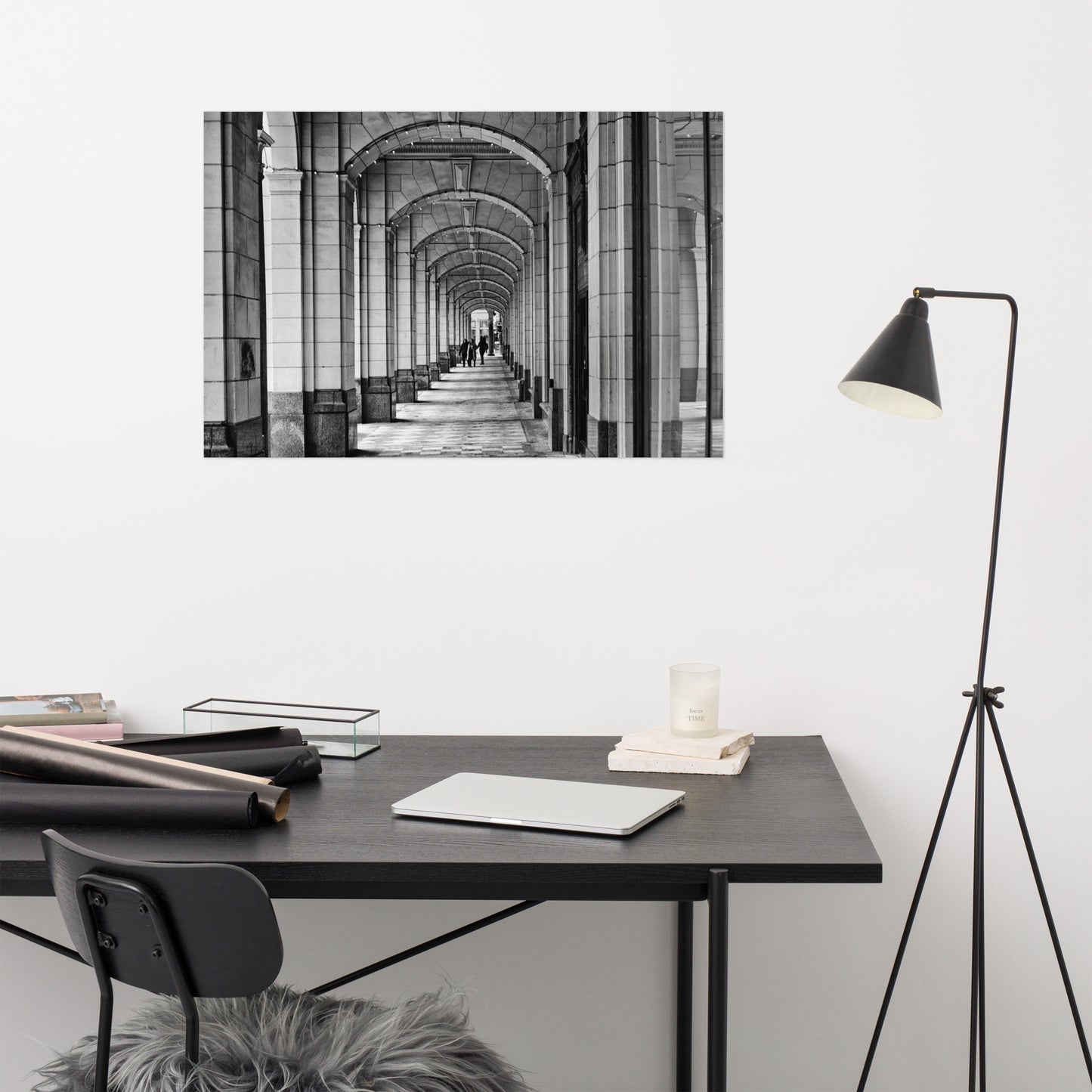 Matte Poster Print - Downtown Calgary Hudson's Bay Sidewalk Black and White