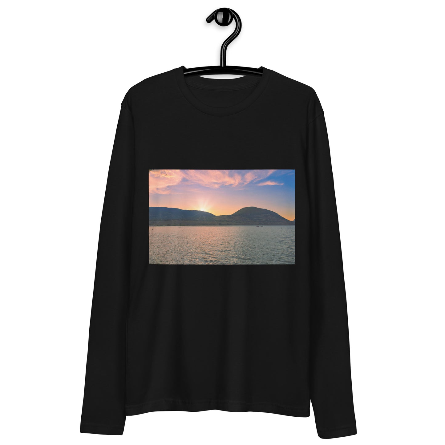 Men's Long Sleeve Fitted Crew - Penticton Okanagan Lake Sunset