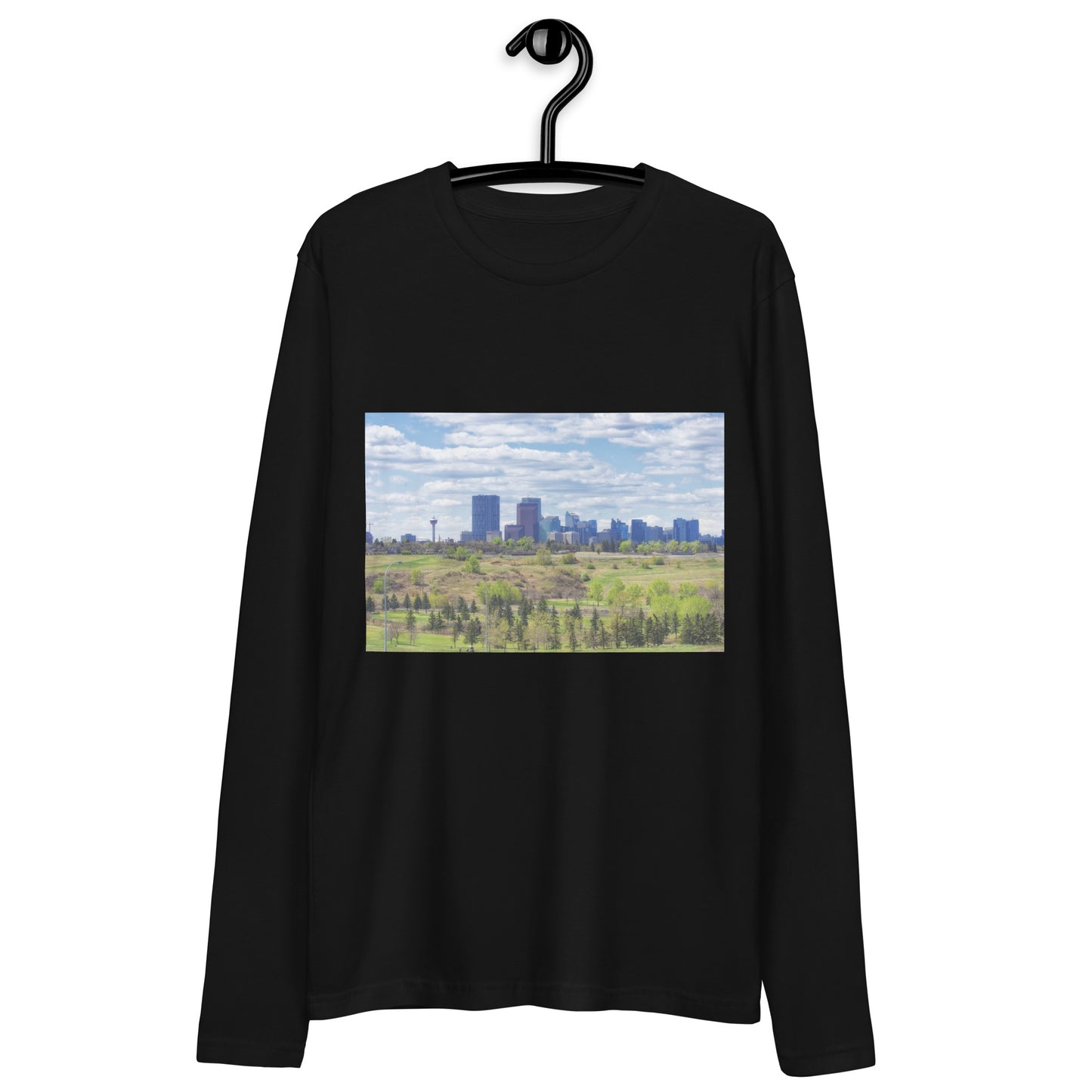 Men's Long Sleeve Fitted Crew - Downtown Calgary Vista Heights Hill