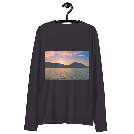 Men's Long Sleeve Fitted Crew - Penticton Okanagan Lake Sunset