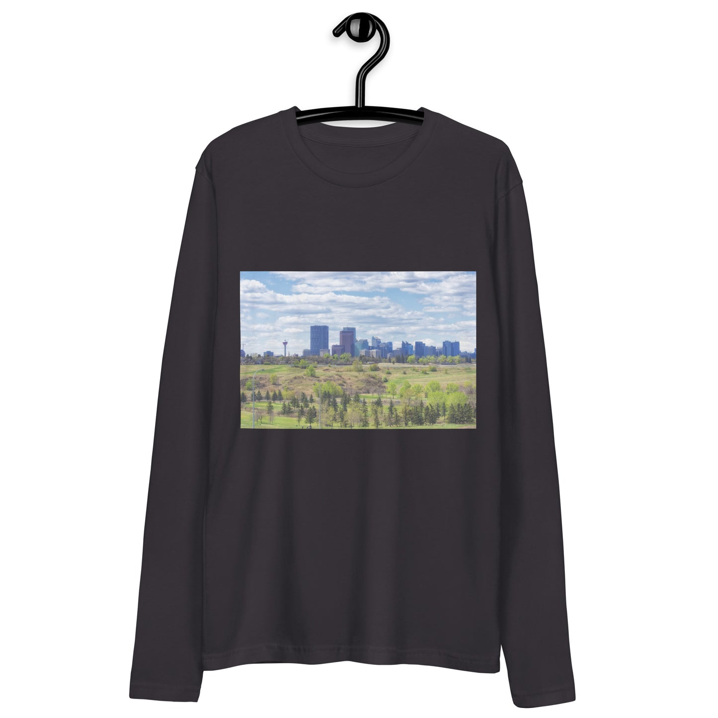 Men's Long Sleeve Fitted Crew - Downtown Calgary Vista Heights Hill