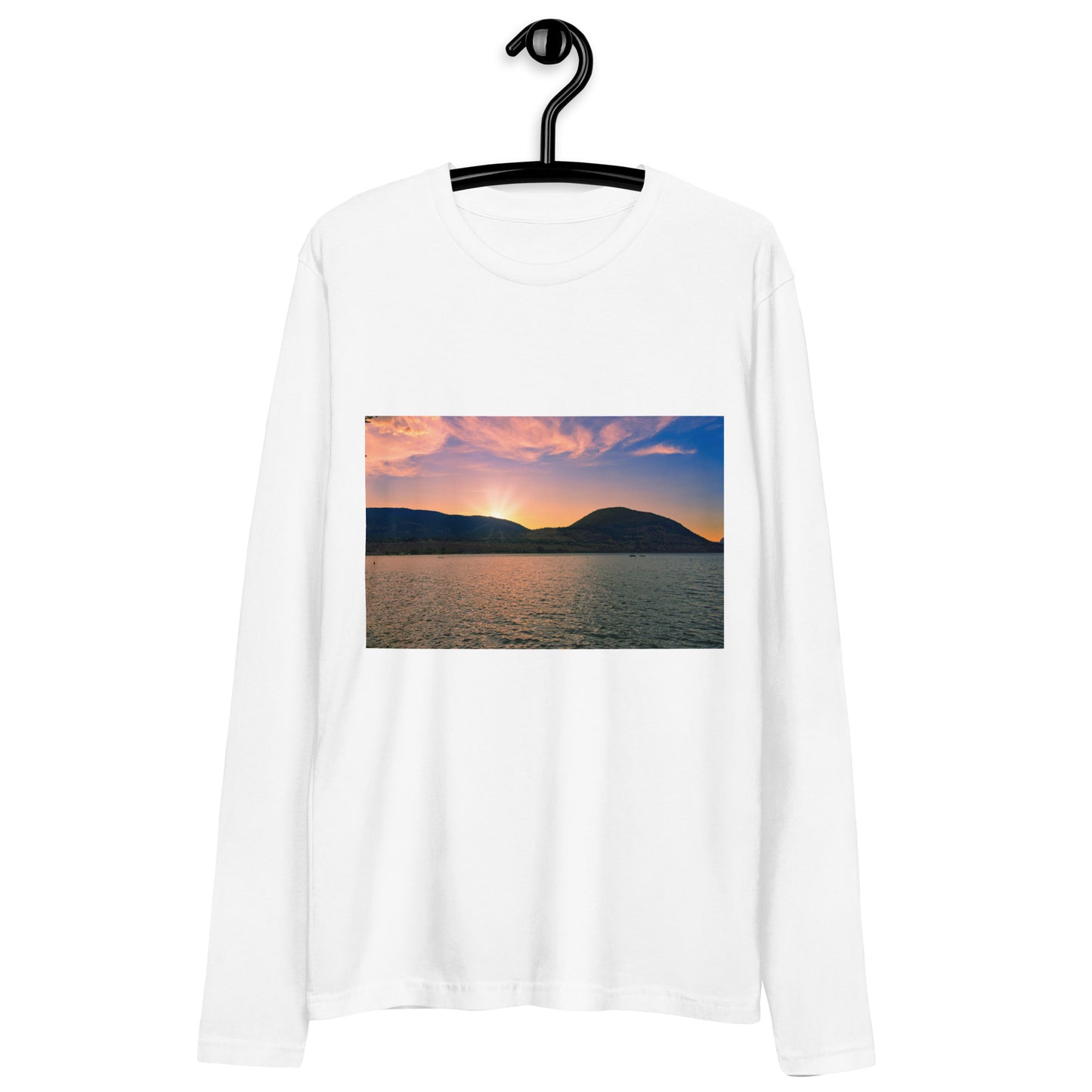 Men's Long Sleeve Fitted Crew - Penticton Okanagan Lake Sunset