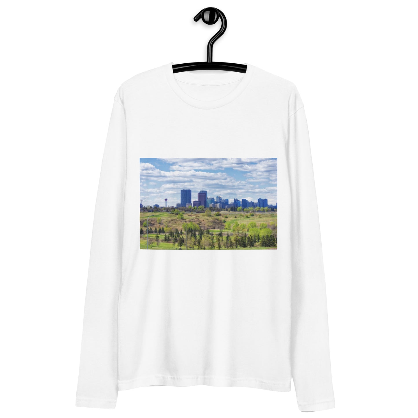 Men's Long Sleeve Fitted Crew - Downtown Calgary Vista Heights Hill