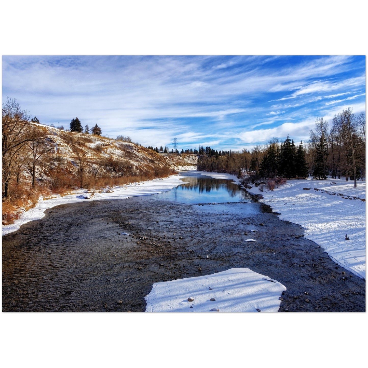 Premium Semi-Glossy Poster Print - Elbow River Winter Sandy Beach Park