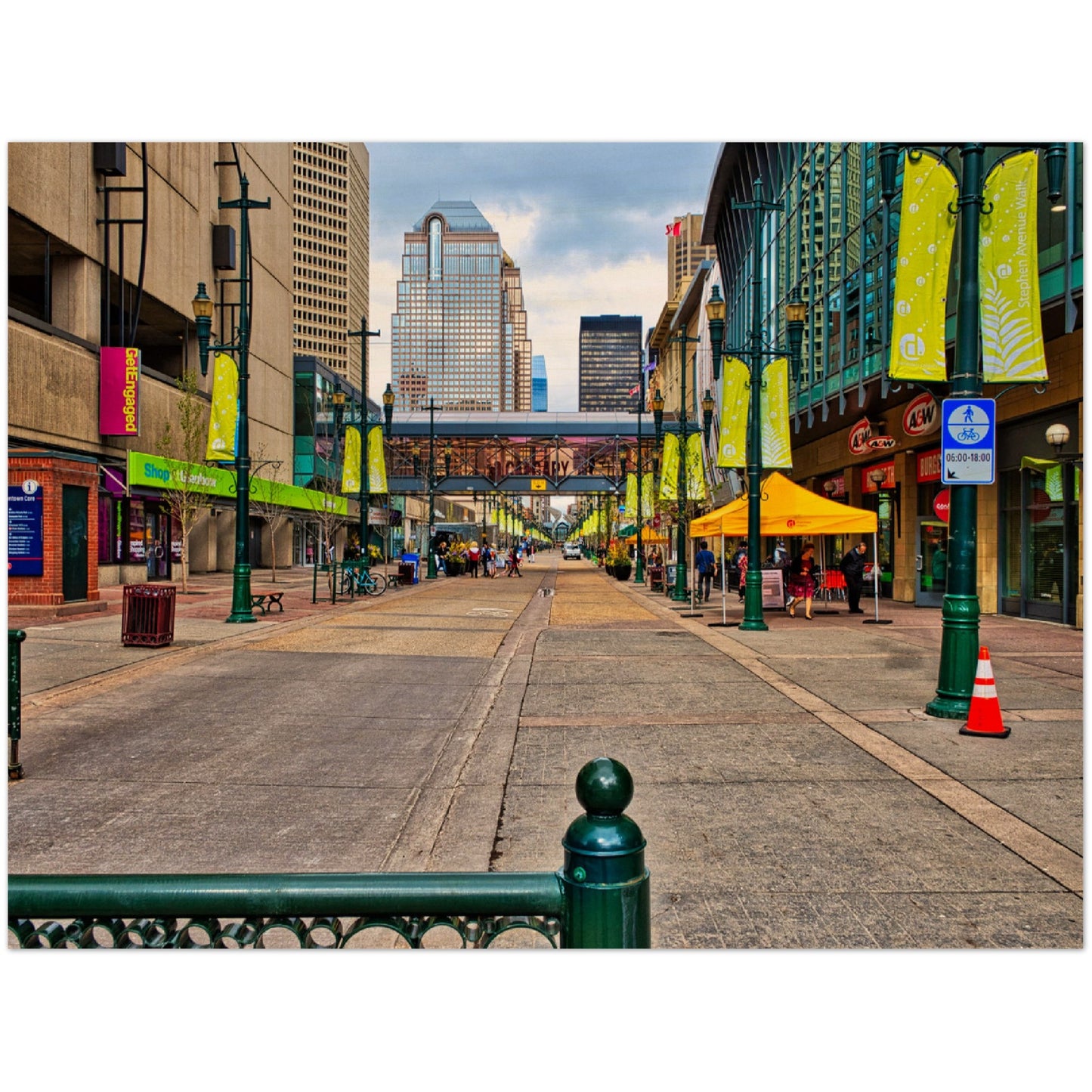Wood Print - Downtown Calgary Stephen Avenue