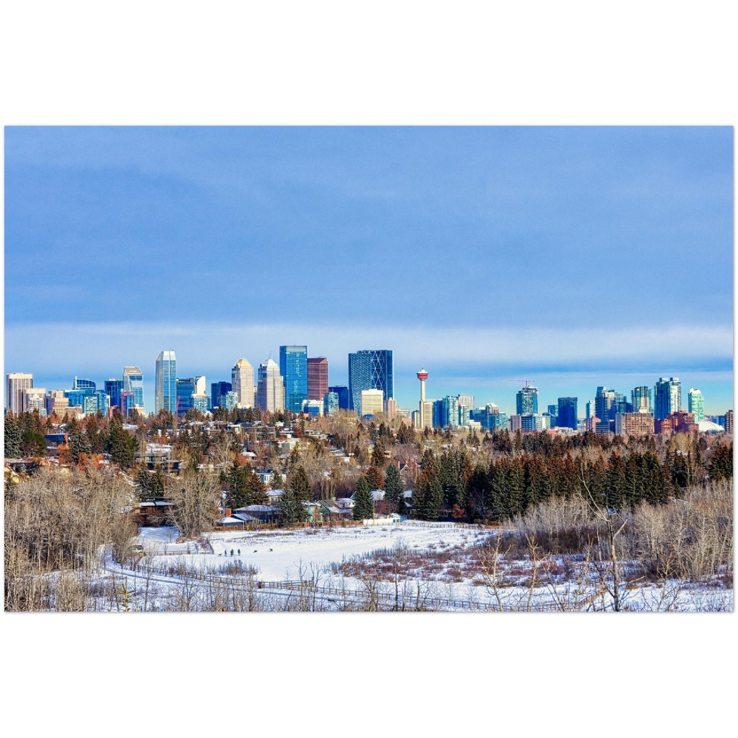 Premium Semi-Glossy Poster Print - Downtown Calgary HDR Winter River Park