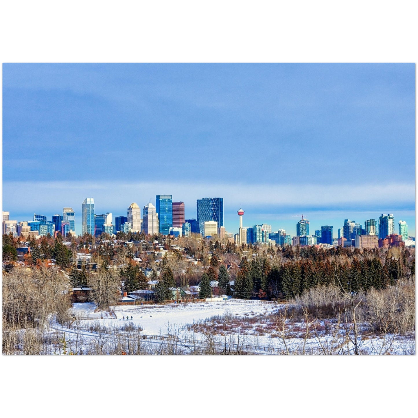 Premium Semi-Glossy Poster Print - Downtown Calgary HDR Winter River Park