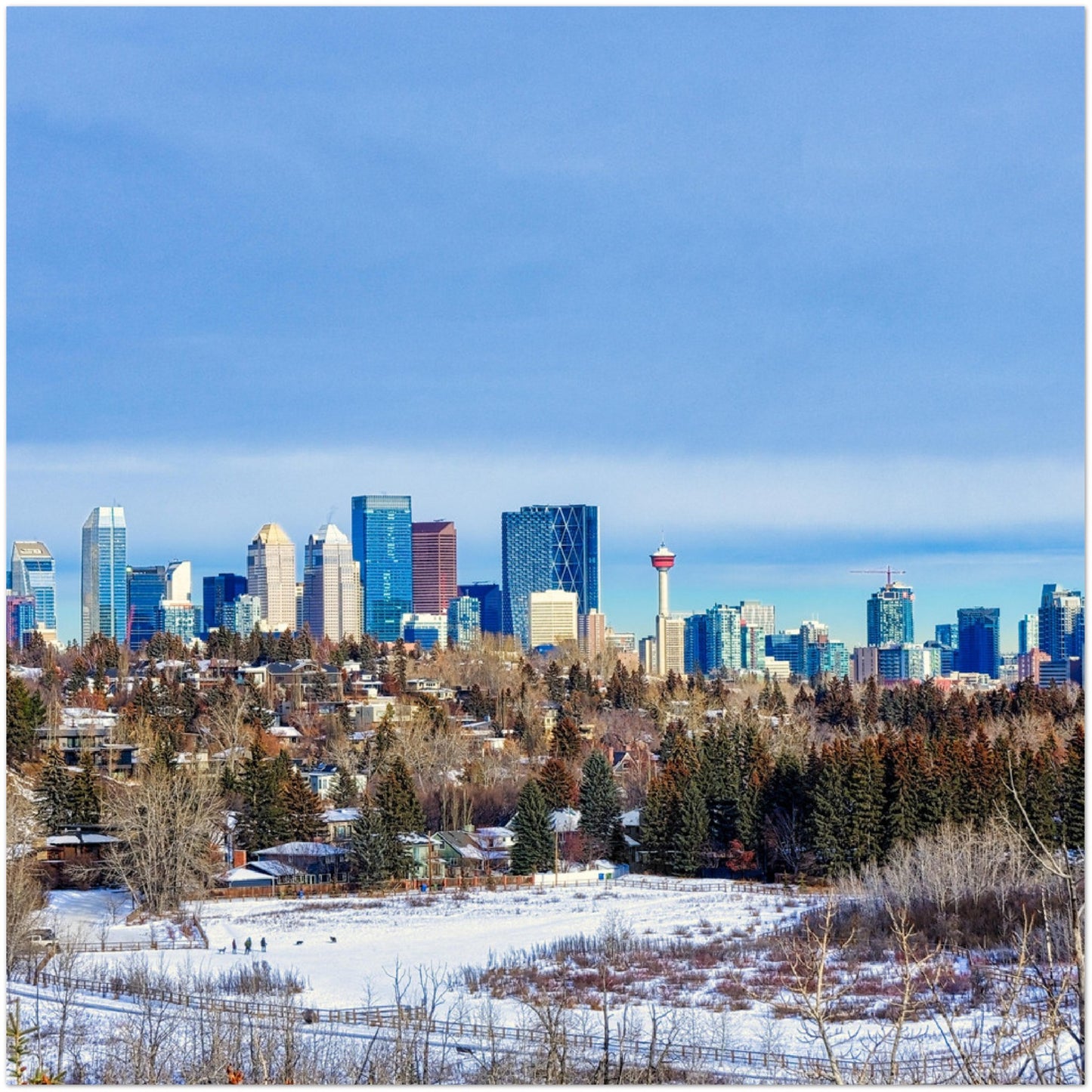 Premium Semi-Glossy Poster Print - Downtown Calgary HDR Winter River Park